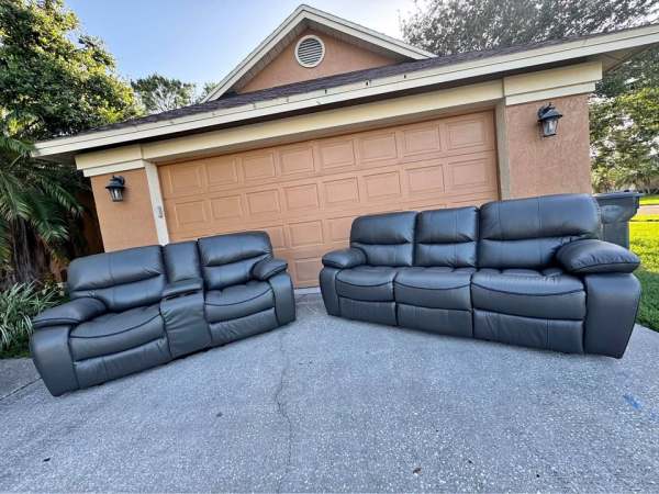 Gray Leather Couch and Loveseat Recliners
