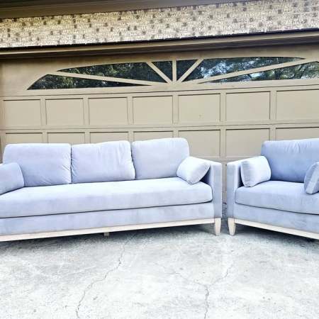 Blue Fabric Couch and Chair