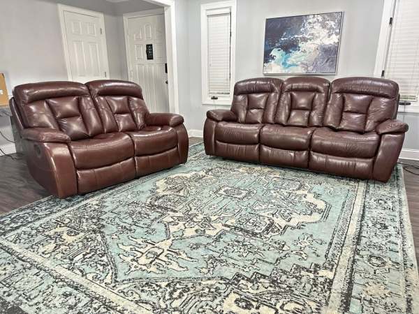 Ashley Leather Recliner Set: Sofa & Loveseat