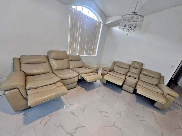 Beige Leather Recliner Set- Sofa and Loveseat