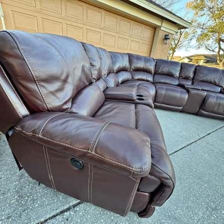 Brown Leather Power Recliner Sectional Couch