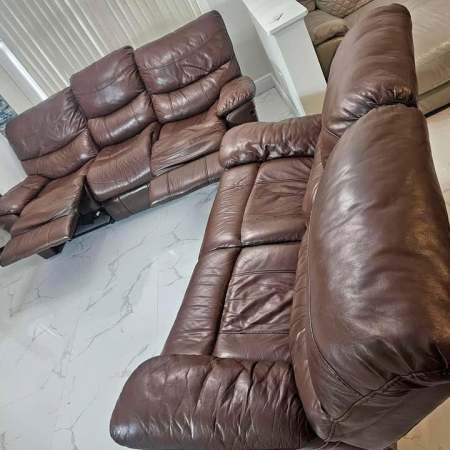 Brown Leather Recliner Sofa And Love Seat Set