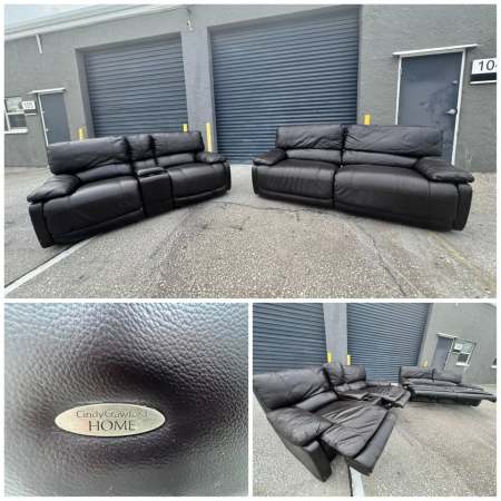 Cindy Crawford Leather Recliner Sofa and Loveseat