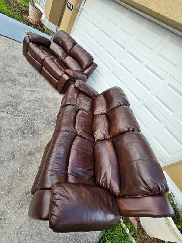 Leather Recliner Sectional Sofa and Loveseat