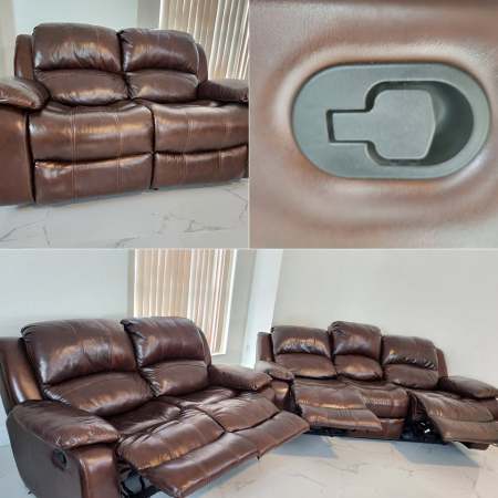 Real Leather Reclining Sofa and Loveseat