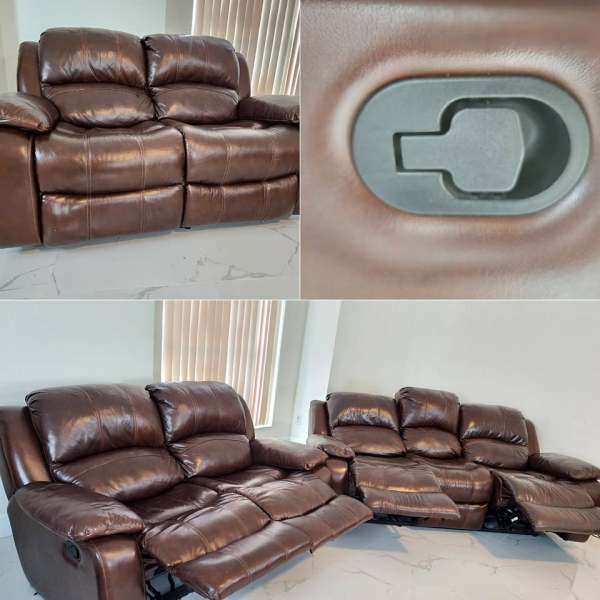 Real Leather Reclining Sofa and Loveseat