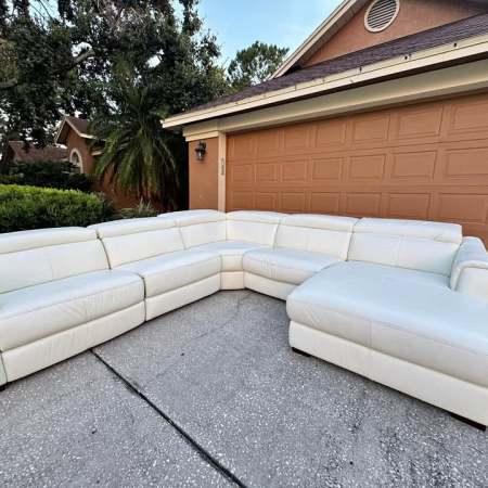 White U-Shaped Leather Power Recliner Sectional Couch by Havertys